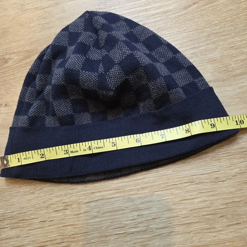 Louis Vuitton Bonnet Petit Damier Blue Gray 100% Wool Beanie Hat Italy
